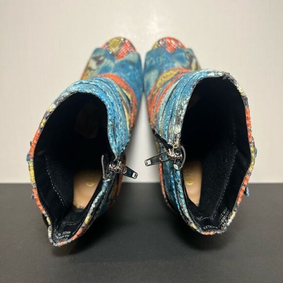 Womens HOT TOMATO Bold Buckles Snake Print Side Zip Open Toe Heels / Size 9 - Picture 5 of 8